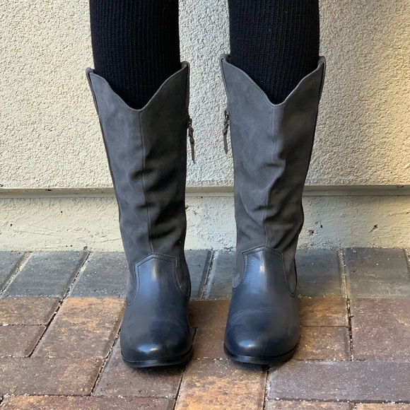 Wide Fit Distressed Charcoal Leather Cowboy Boots - Picture 2 of 6